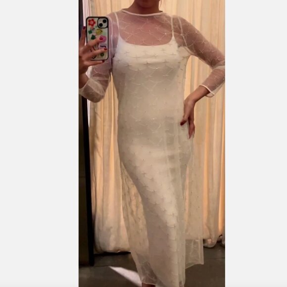 Zara Festive Knit Beaded Dress Limited Edition NWT Cava Beige Size Small - Picture 4 of 15